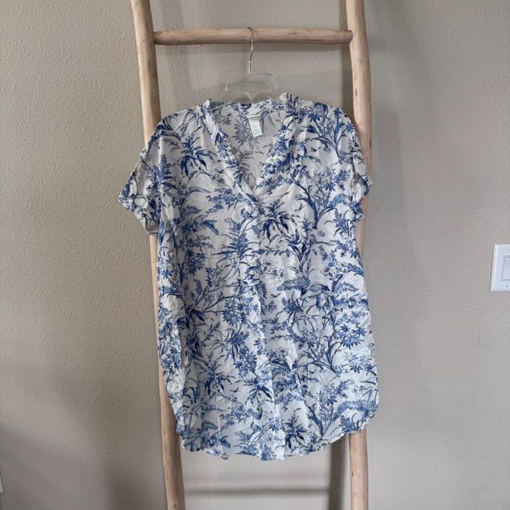 H&M Women's Floral Short Sleeve Shirt Dress Large